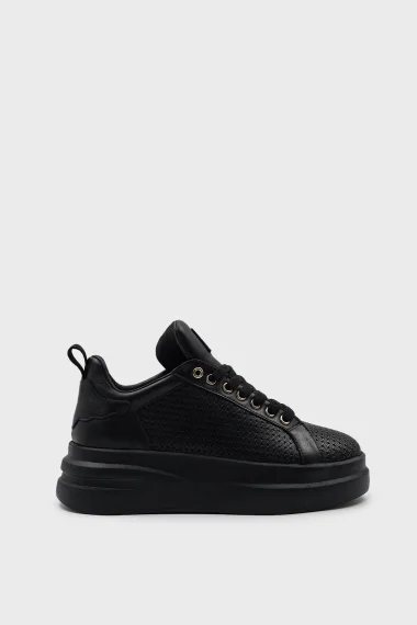 SKS-033 Black Leather Women's Sneakers