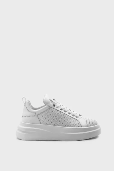 SKS-033 White Leather Women's Sneakers