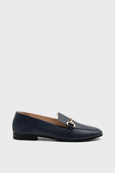 SKL-026 Navy Blue Leather Women's Flat