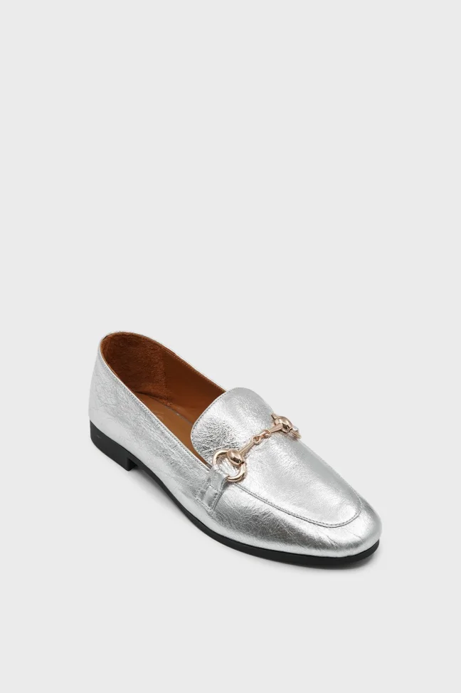 SKL-026 Silver Leather Women's Flat