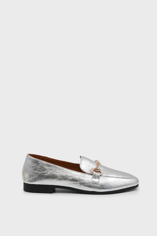 SKL-026 Silver Leather Women's Flat