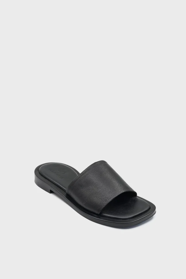 SKK-055 Black Leather Leather Comfort Slippers