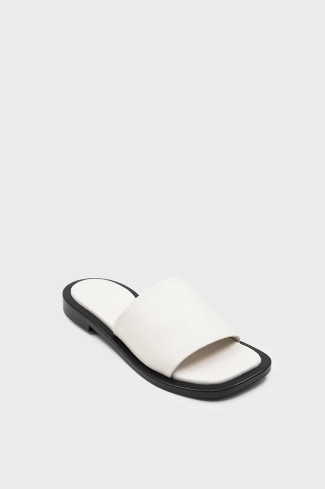 SKK-055 White Leather Leather Comfort Slippers