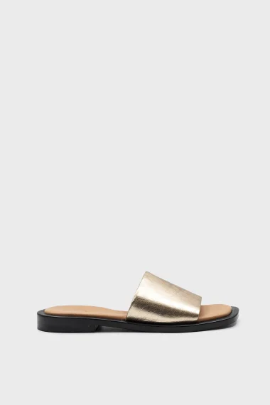 SKK-055 Gold Leather Leather Comfort Slippers