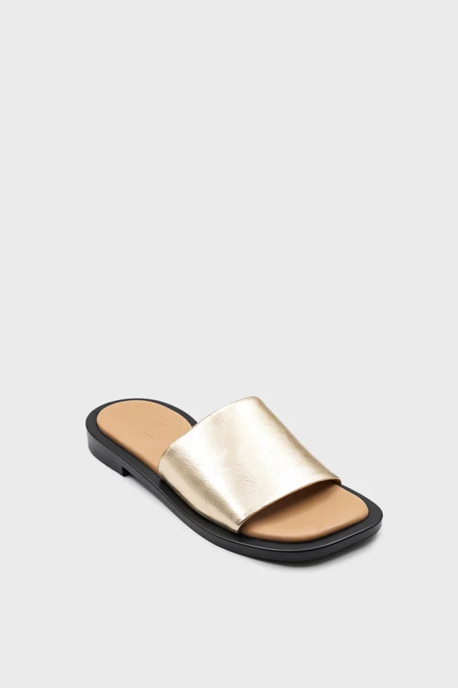 SKK-055 Gold Leather Leather Comfort Slippers