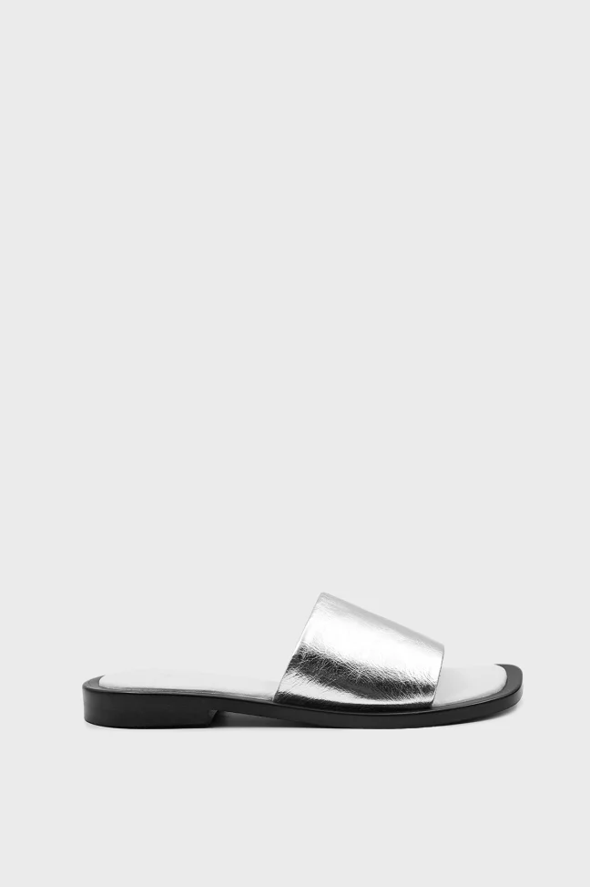 SKK-055 Silver Leather Leather Comfort Slippers