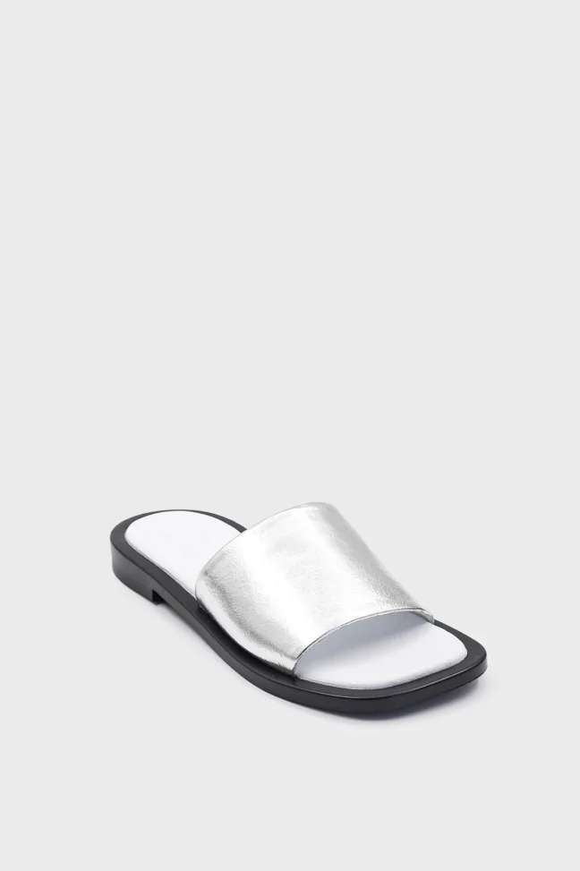 SKK-055 Silver Leather Leather Comfort Slippers