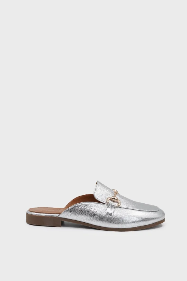 SKK-056 Silver Leather Women's Slipper