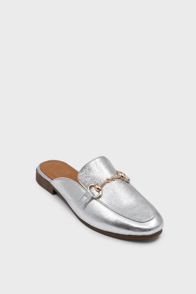 SKK-056 Silver Leather Women's Slipper