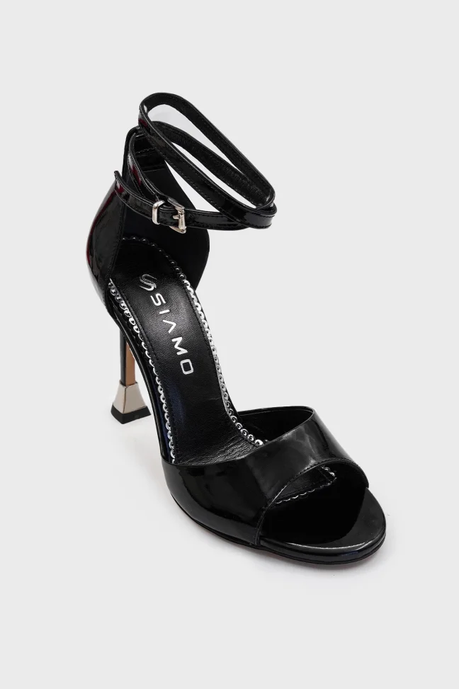 SKT-061 Black Patent Leather Ankle Strap Single Band Heels