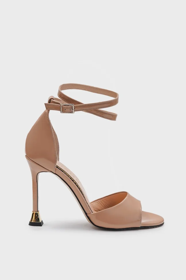 SKT-061 Nude Patent Leather Ankle Strap Single Band Heels