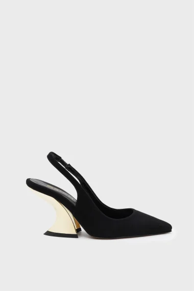 SKT-062 Black Suede Back Elasticated Block Heel Shoe