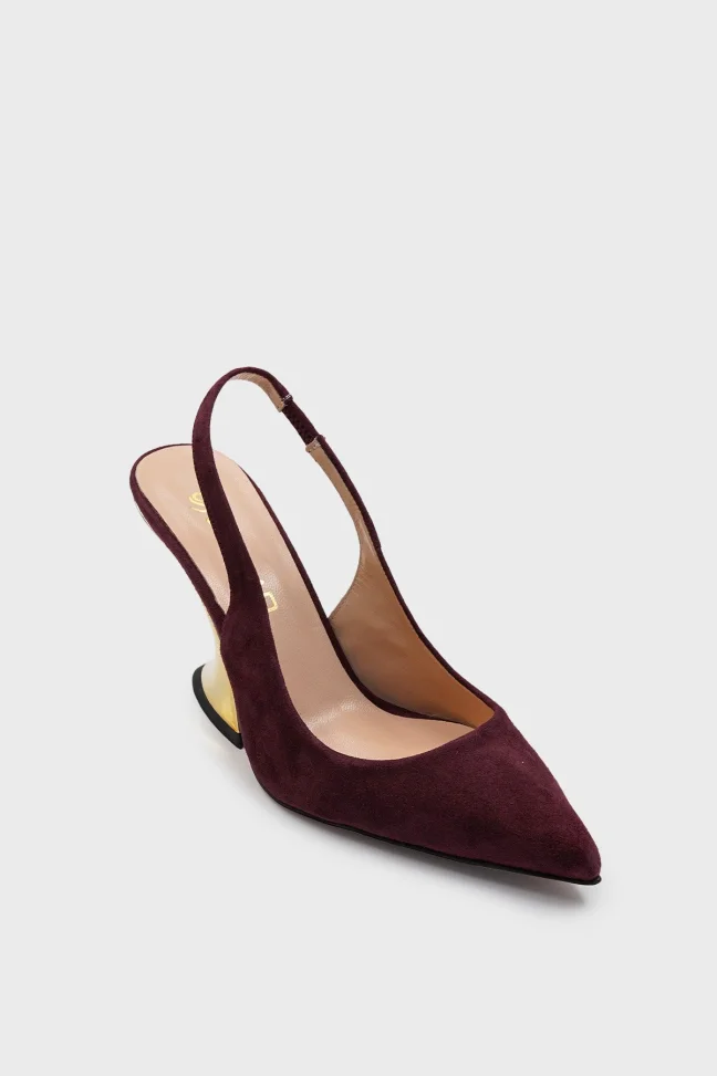 SKT-062 Burgundy Suede Back Elasticated Block Heel Shoe