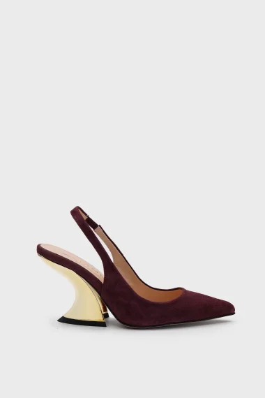 SKT-062 Burgundy Suede Back Elasticated Block Heel Shoe