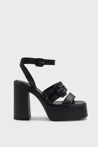 SKD-041 Black Leather Strappy Comfort Sandal