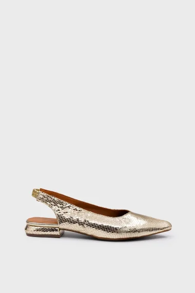 SKL-041 Gold Leather Open-Back Elastic Flats