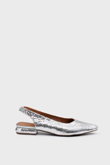 SKL-041 Silver Leather Open-Back Elastic Flats