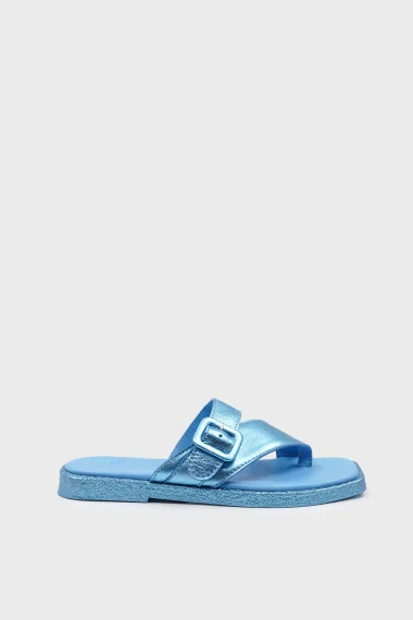 SKK-059 Blue Leather Buckled Toe-Post Women's Sandal