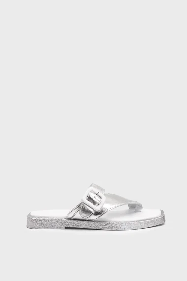 SKK-059 Silver Leather Buckled Toe-Post Women's Sandal