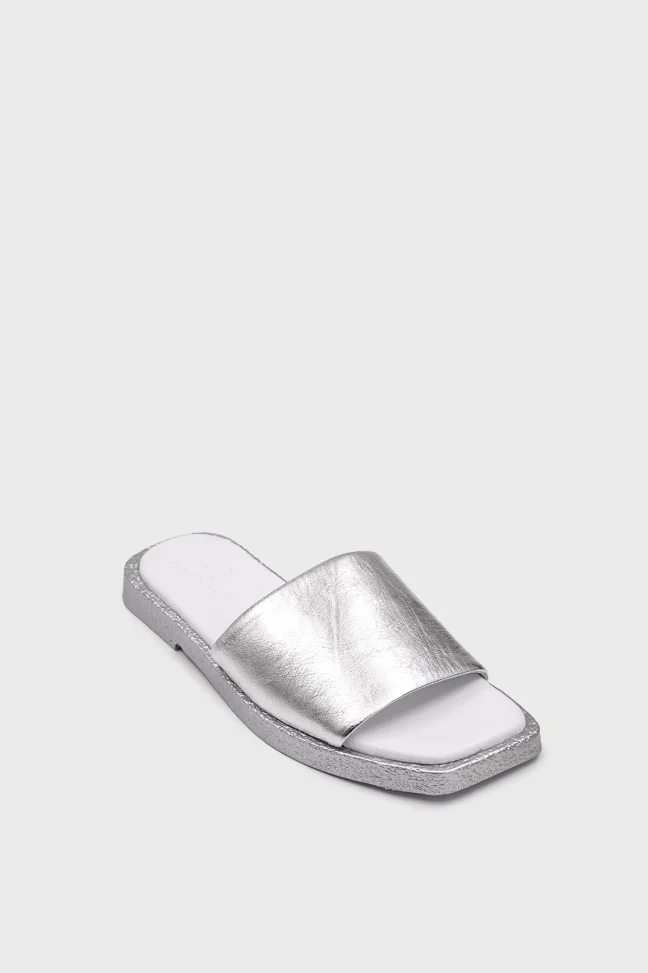 SKK-063 Silver Leather Leather Comfort Slippers