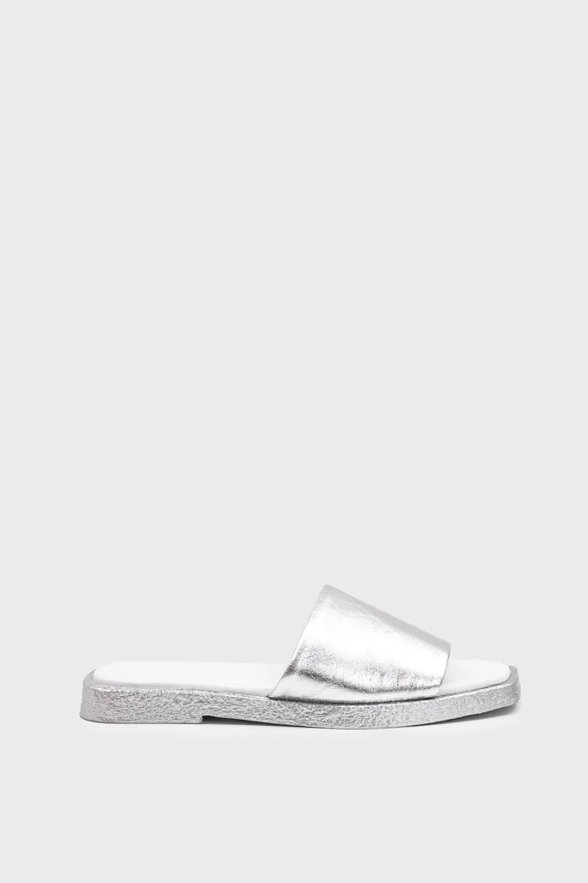 SKK-063 Silver Leather Leather Comfort Slippers