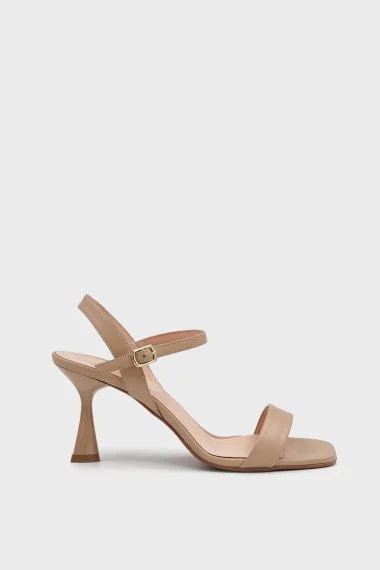 SKT-072 Nude Leather Ankle Strap Single Band Heeled Shoes