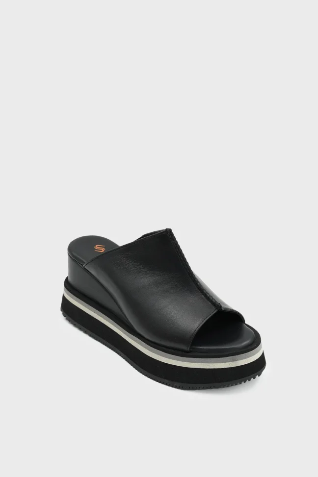 SKK-065 Black Leather Platform Base Slipper