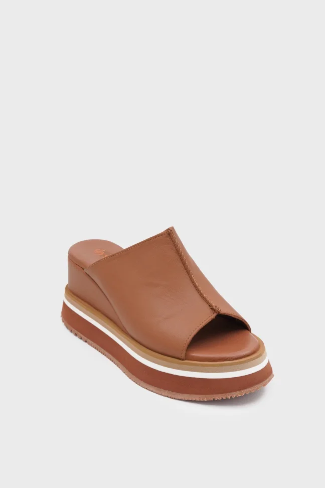 SKK-065 Tan Leather Platform Base Slipper