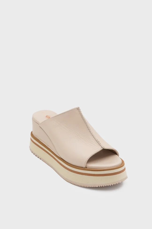 SKK-065 Beige Leather Platform Base Slipper