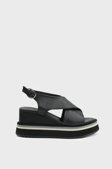 SKD-046 Black Leather Platform Sole Sandal