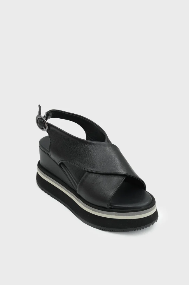 SKD-046 Black Leather Platform Sole Sandal