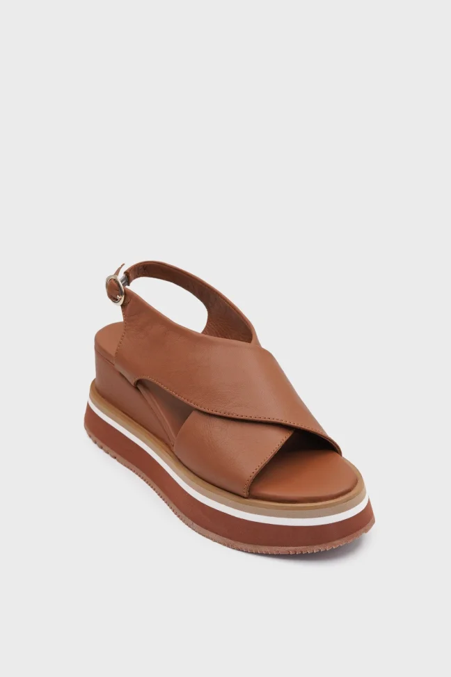 SKD-046 Tan Leather Platform Sole Sandal