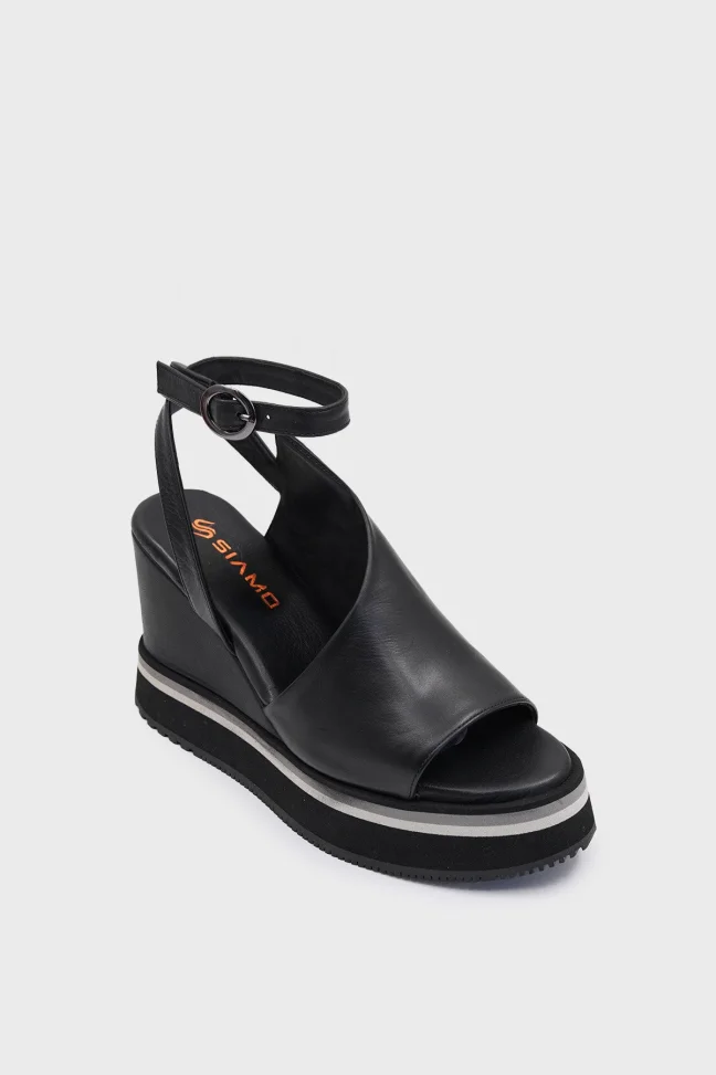 SKD-047 Black Leather Platform Sole Sandal