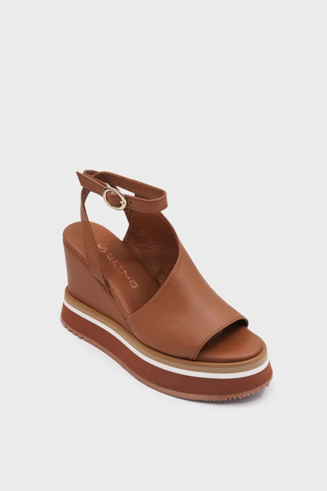 SKD-047 Tan Leather Platform Sole Sandal