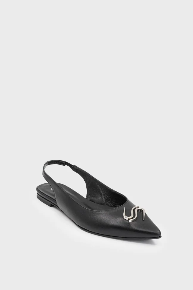 SKL-044 Black Leather Open Back Elastic Ballerinas