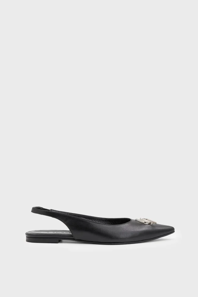 SKL-044 Black Leather Open Back Elastic Ballerinas