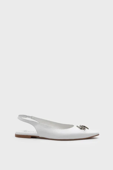 SKL-044 White Leather Open Back Elastic Ballerinas