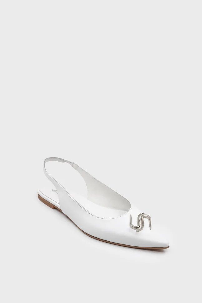 SKL-044 White Leather Open Back Elastic Ballerinas