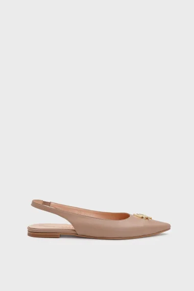 SKL-044 Nude Leather Open Back Elastic Ballerinas