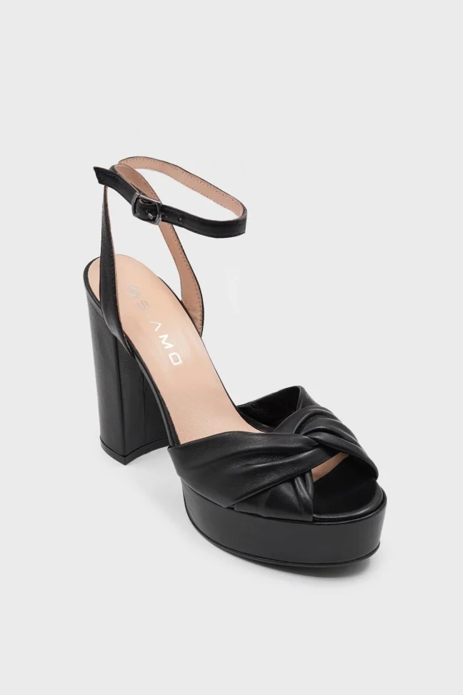 SKT-076 Black Leather Platform Heel Comfort Shoes