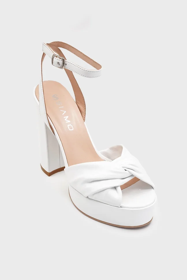 SKT-076 White Leather Platform Heel Comfort Shoes