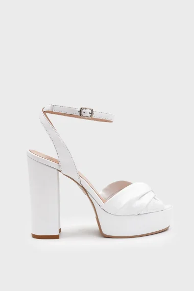 SKT-076 White Leather Platform Heel Comfort Shoes