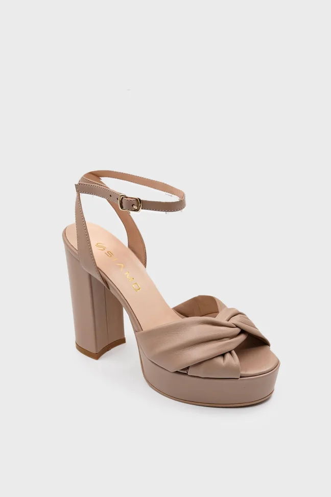 SKT-076 Nude Leather Platform Heel Comfort Shoes