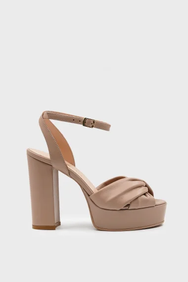 SKT-076 Nude Leather Platform Heel Comfort Shoes