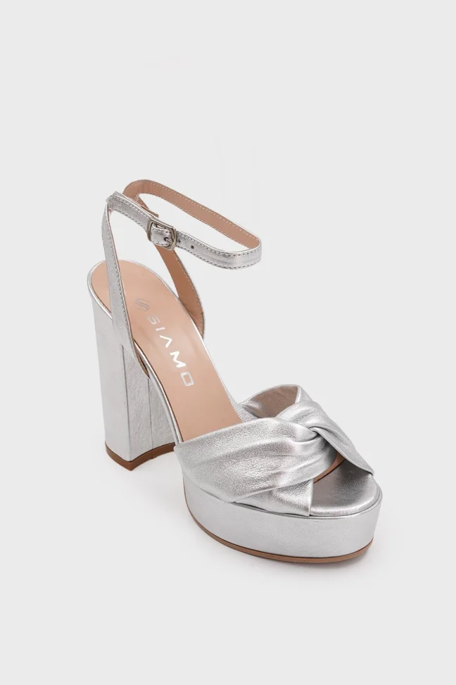 SKT-076 Silver Leather Platform Heel Comfort Shoes