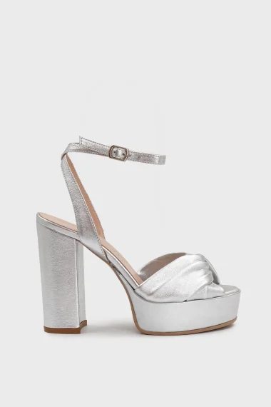 SKT-076 Silver Leather Platform Heel Comfort Shoes