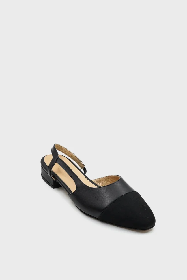 SKL-035 Black Leather Back Strap Women's Flats