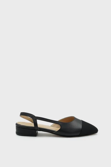 SKL-035 Black Leather Back Strap Women's Flats