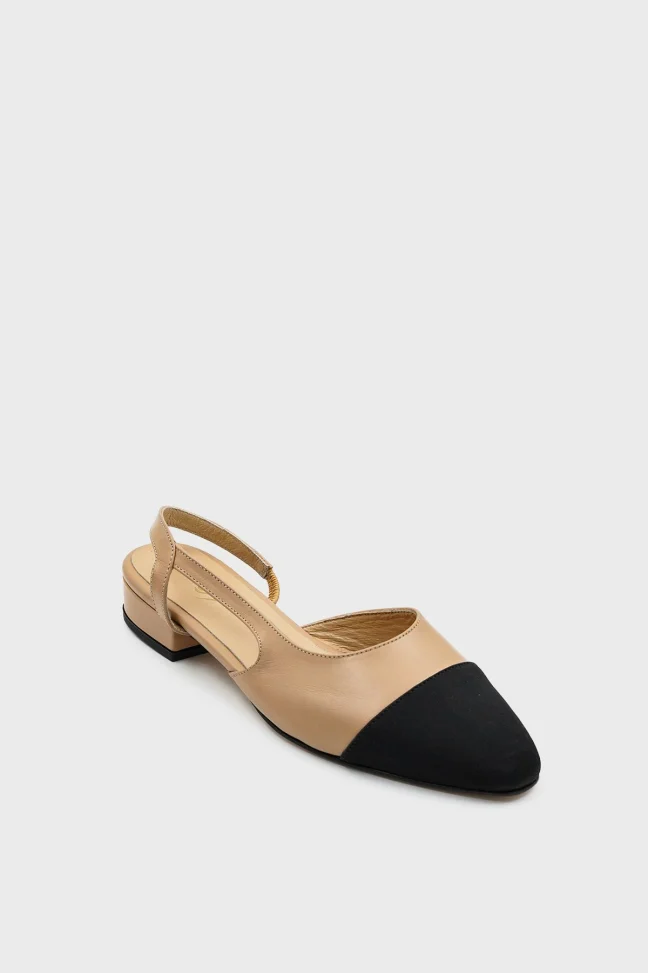 SKL-035 Nude Leather Back Strap Women's Flats