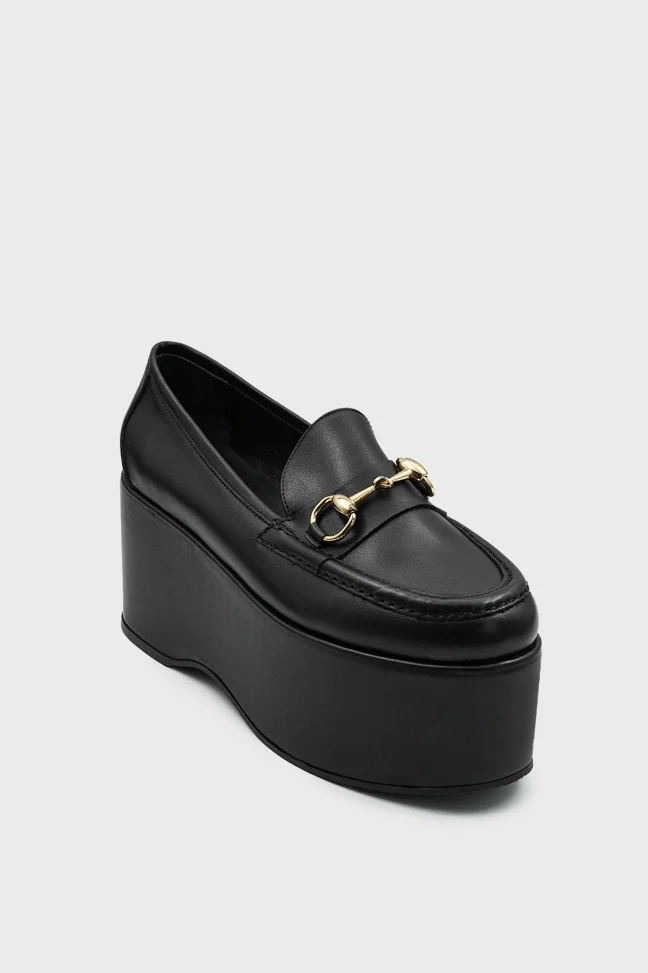 SKL-032 Black Leather High Platform Women's Loafer